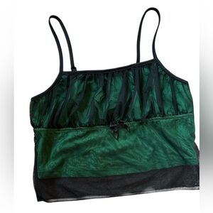Green and Black Sheer Camisole crop tank top tulle overlay small